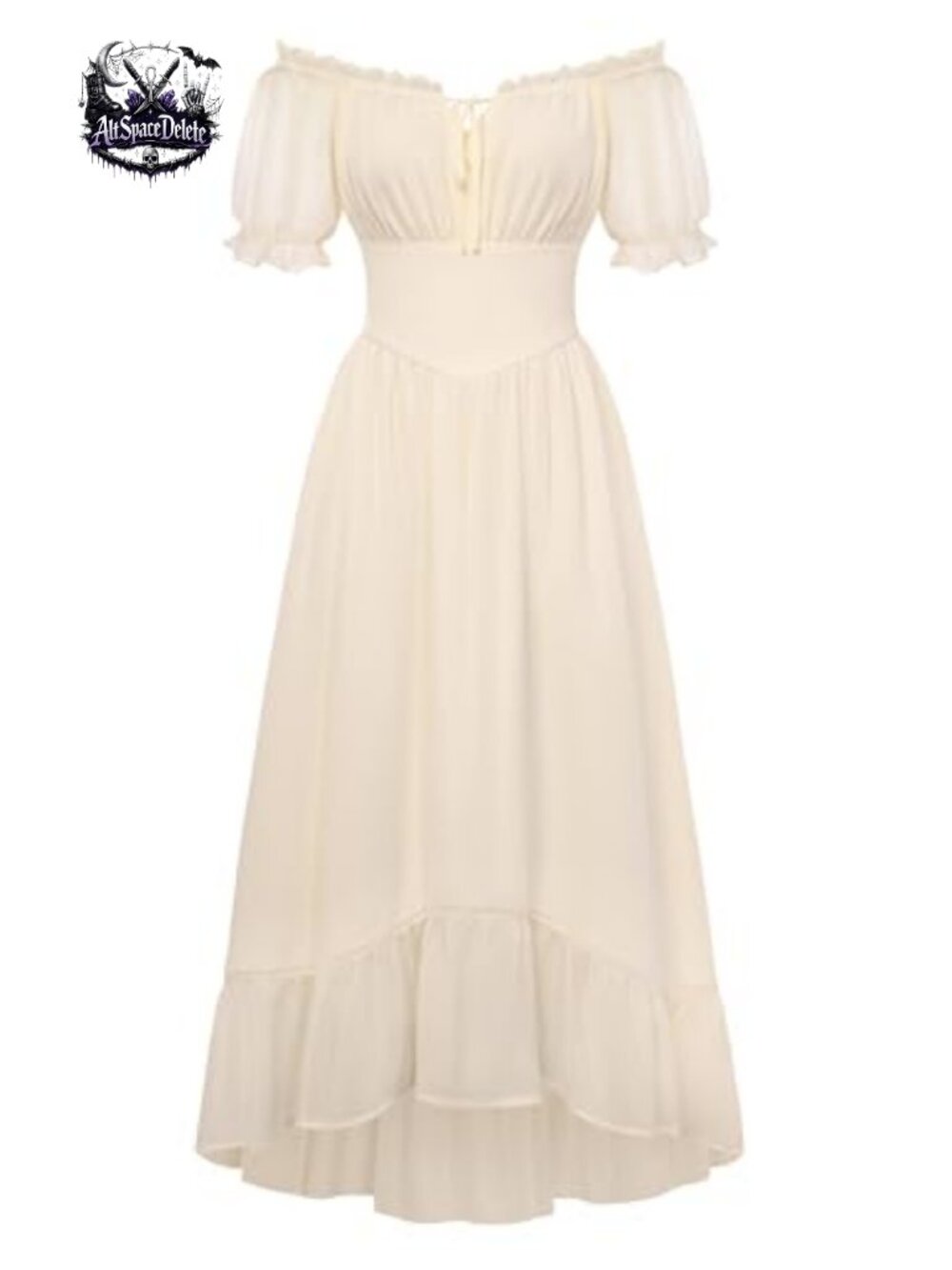 Renaissance Off Shoulder Maxi Dress Chiffon Puff Sleeve High Low Peasant